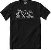 Peace Love Volleyball | Volleybal Kleding - Sport - Cadeau - Kado Tip - T-Shirt - Unisex - Zwart - Maat XL