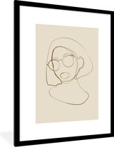 Fotolijst incl. Poster - Vrouw - Line art - Minimalisme - 60x80 cm - Posterlijst