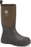 Bruine laars met groen bovenstuk en het Muck Boot Derwent II logo op de zijkant.