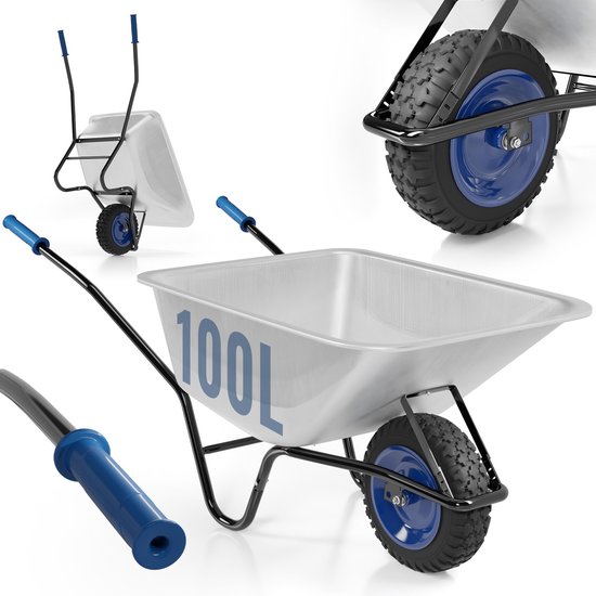 Merkatura - Kruiwagen Blauw, verzinkt met luchtbanden, 100 liter, tot 210 kg