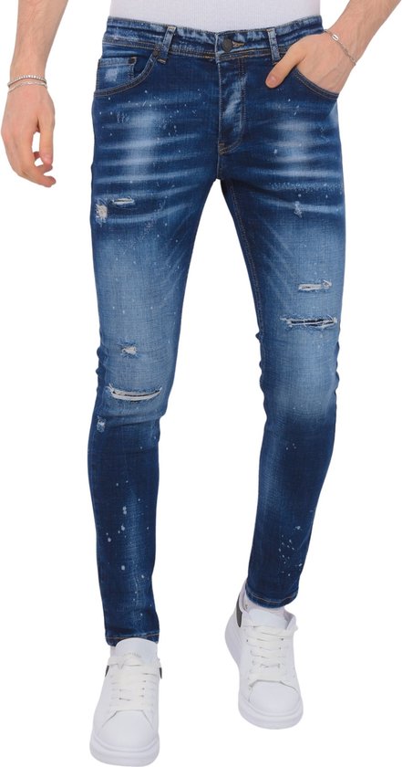 Paint Splatter Ripped Jeans Heren - Slim Fit -1075- Blauw