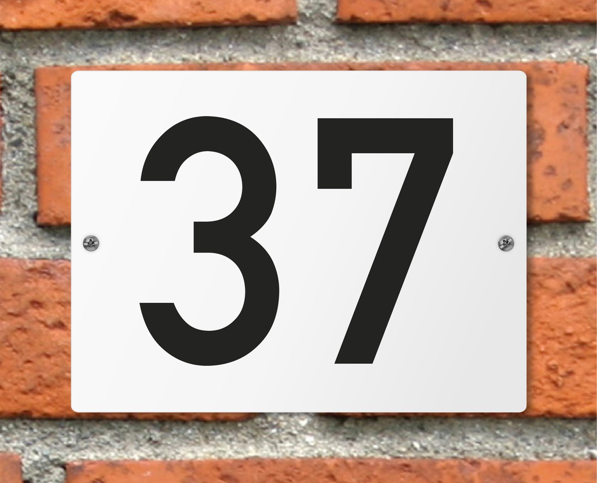 Huisnummerbord wit - Nummer 37 - standaard - 16 x 12 cm - schroeven - naambord - nummerbord - voordeur