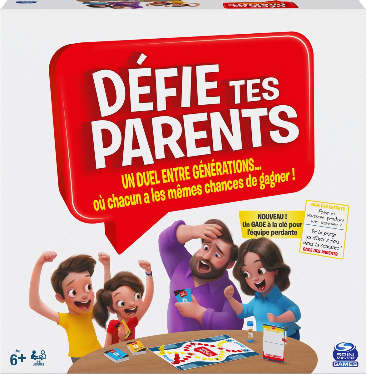 DÉFIE TES PARENTS - Nouvelle Edition du Jeu de Société où Parents et Enfants s’affrontent - Un Jeu de Plateau Convivial pour toute la Famille avec Questions et Défis Amusants - Jeu Enfant 6 Ans et +