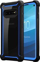 Cadorabo Hoesje geschikt voor Samsung Galaxy S10 PLUS in BLAUW ZWART - 2-in-1 beschermhoes met TPU siliconen rand en acrylglas achterkant