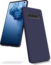 Hoesje Geschikt Voor Samsung Galaxy S10 Plus Hoesje - Fluweelzachte Microvezel Siliconen Back Cover – Donkerblauw