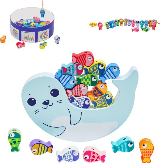 Afbeelding van het spel Magnetisch Vissen Houten Speelgoed - Houten Balanceren Stapelspel - Montessori 3-in-1 Speelgoed - Visspel Vangen Met - Fishing Game - Fijn Motorisch Vaardigheidsspeelgoed - Geweldig Cadeau Voor Jongens En Meisjes