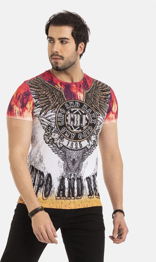 Cipo & Baxx Herren T-Shirt Kurzarm – Baumwolle-Mix Mit Print, Bequeme Passform, Rundhals, Perfekt Für Freizeit & Sport