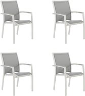 NATERIAL - Set de 4 chaises de jardin LAS VEGAS avec accoudoirs - 4 chaises de jardin - Empilables - Chaises de terrasse - Chaises de salle à manger - Aluminium - Textilène - Grijs - Wit