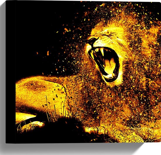 WallClassics - Toile - Lion de feu grondant avec lueur jaune - 30x30 cm Tableau sur toile (Décoration murale sur toile)