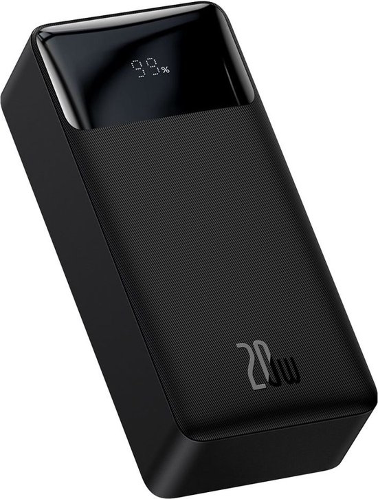 Baseus Bipow 30.000 mAh Powerbank Zwart | Hoge Capaciteit Snel Laden & Display & PD Fast Charge | 20W USB-C & USB-A | Geschikt voor Samsung, iPhone en andere smartphones