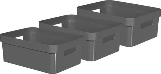 Curver Infinity Recycled Opbergbox - 11L - 3 stuks - Antraciet | bol.com