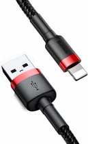 Baseus oplader kabel - 2 meter - USB A naar Lightning kabel - - Zwart - Stevige nylon kabel - Oplaadkabel - 480 Mbps - Sneller opladen - kabel 2m (Zwart+Rood)
