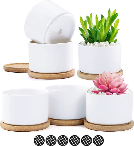 Grote keramische plantenbak kom ondiepe plantenpot - gebroken wit crème