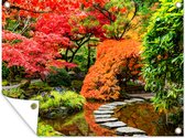 Tuinposter - Tuindoek - Tuinposters buiten - Bomen - Japans - Stenen - Pad - Natuur - 120x90 cm - Tuin