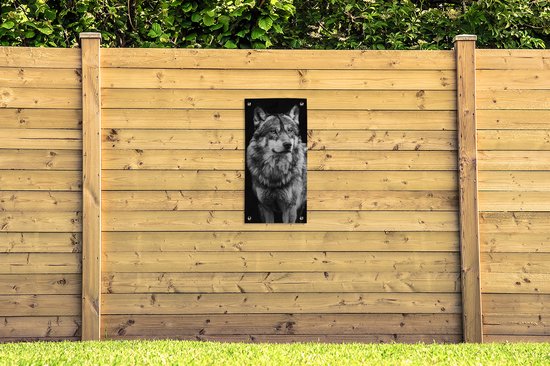 Affiche de jardin Loup - Animaux - Sauvage - Zwart - Wit - 40x80 cm - Décoration murale Extérieur - Affiche de jardin - Toile de jardin - Affiche de clôture - Peinture de jardin