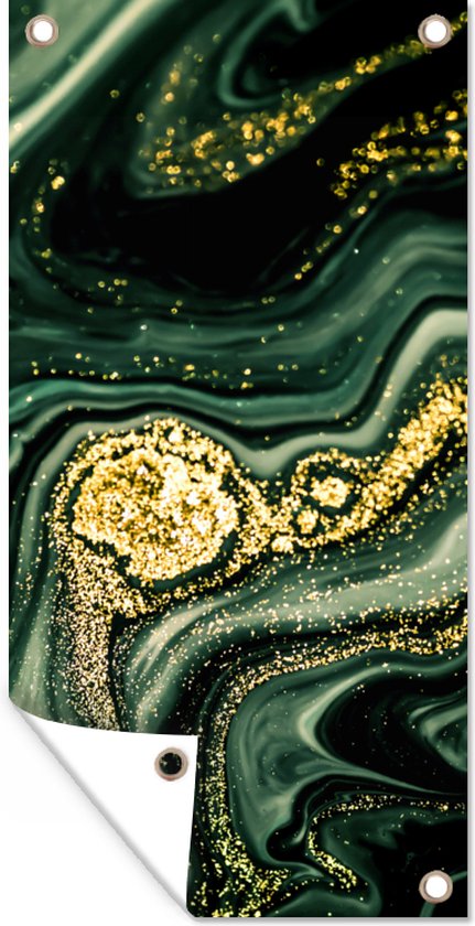 Poster jardin Goud - Glitter - Pailleté - Vert - Aspect marbre - Luxe - 30x60 cm - Toile jardin - Poster extérieur
