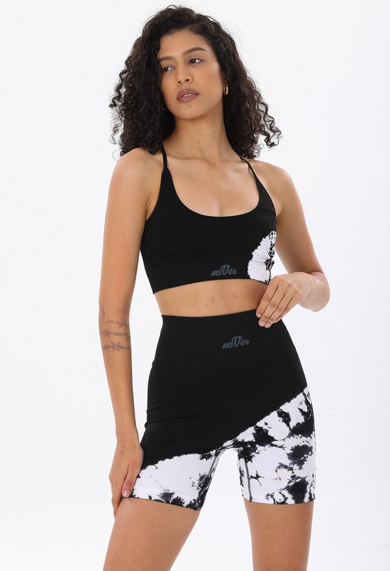 Mives® Sportlegging en Top - Yoga - Fitness set - Scrunch Butt - Dames Legging - Sportkleding - Fashion legging - Broeken - Gym Sports - Legging Fitness Wear - High Waist - ZWART BATIK - maat M -SHORT & BRA