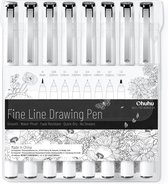 Ohuhu - Fineliner drawing pen - zwart - set van 8