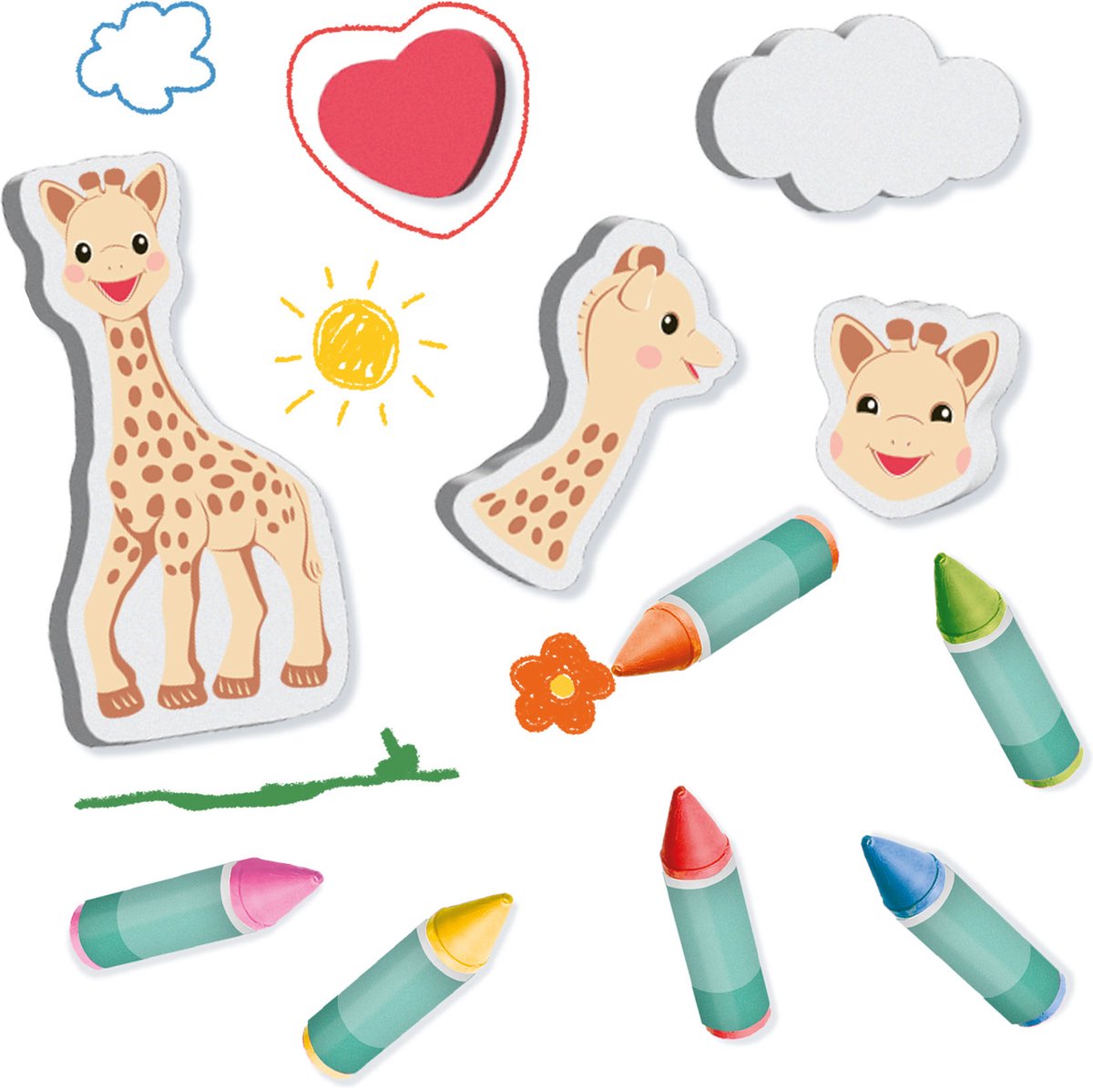 SES Creative - Sophie la girafe – Badkrijtjes met vormen - eindeloos speelplezier in bad - kleurrijke krijtjes – foam figuren – badspeelgoed – vanaf 24 maanden — afbeelding 3