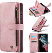 Casemania Hoesje Geschikt voor Samsung Galaxy S23 Ultra Pale Pink - Luxe Portemonnee Book Case met Rits