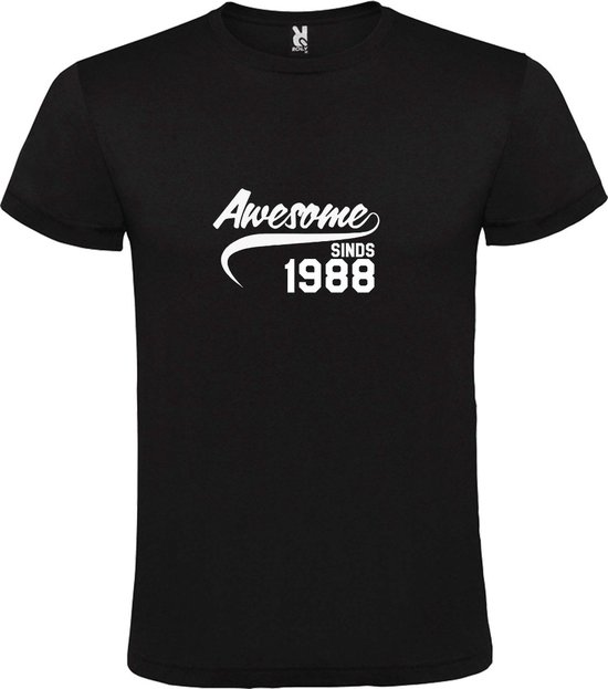 Zwart T-Shirt met “Awesome sinds 1988 “ Afbeelding Wit Size XS