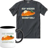 Auf Wieder Schnitzel! | Grappige apres ski eten shirt | Wintersport kleding - T-Shirt met mok - Unisex - Mouse Grey - Maat XL