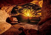 Fotobehang - Vlies Behang - 3D Uitzicht op de Zonsondergang in Afrika - 368 x 254 cm