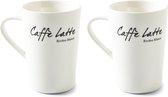 Riviera Maison Classic Caffè Latte Mug - Latte Macchiato Glazen - Mokken Set Met Tekst - 300 ml