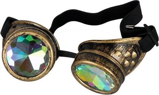 Caleidoscoop bril goggles Steampunk - brons - spacebril rave festival