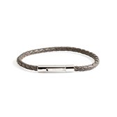 PRINS. Armband PB0022-DGR-21 - Heren - Antraciet Grijs Gevlochten Leer (4mm), RVS Slot - 21 cm