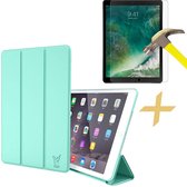Apple iPad 9.7 (2017 / 2018) Hoes Smart Book Case Siliconen Groen + Screenprotector Gehard Glas - Tri-Fold van iCall