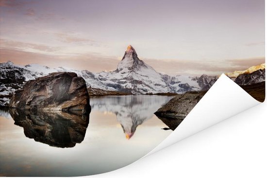 Vue du Stellisee sur le Cervin en Suisse Poster 120x80 cm - Tirage photo sur Poster (décoration murale salon / chambre)