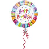 Ballon aluminium 'Happy Birthday' Multi Stripes - 46 centimètres