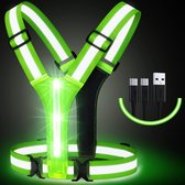 LED Reflecterend Vest voor Hardlopen - USB Oplaadbaar - Hoge Zichtbaarheid - Verstelbare Taille/Schouder - Veiligheidsvest voor Joggen, Fietsen, Wandelen, Motorrijden