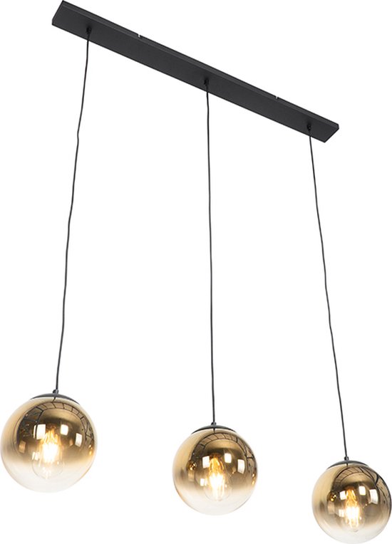 QAZQA - Art Deco Art deco Hanglamp | Eettafel | Eetkamer messing met blauwe glazen - Pallon | Woonkamer | Slaapkamer - Glas Bol |Langwerpig - E27 Geschikt voor LED - Max. 3 x 25 Watt