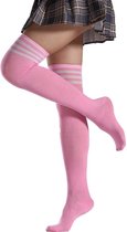 Knie sokken - Pink (white stripes)