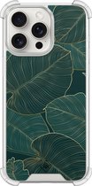 Casimoda® hoesje - Geschikt voor iPhone 15 Pro Max - Monstera Leaves - Shockproof case - Extra sterk - TPU/polycarbonaat - Groen, Transparant