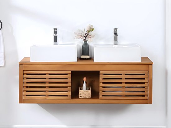 Vente-unique Meuble de salle de bain suspendu en bois d'acacia avec double  vasque -... | bol