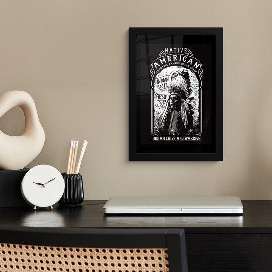 Cadre photo avec affiche - Indien - Vintage - Zwart - Wit - 20x30 cm - Cadre pour affiche