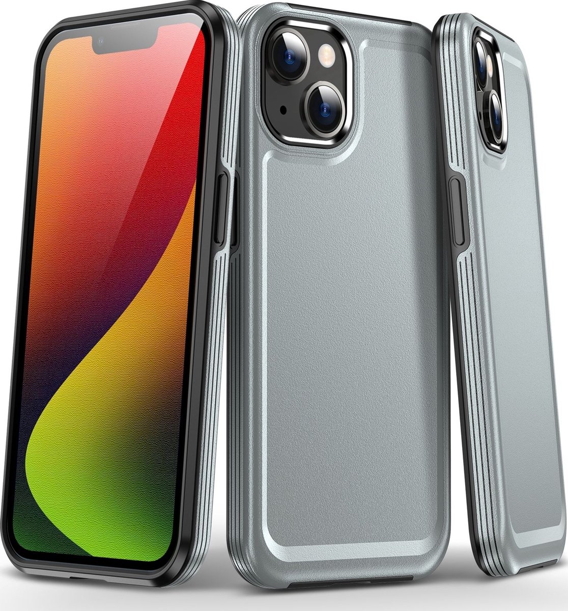 Mobigear Hoesje geschikt voor Apple iPhone 15 Plus Telefoonhoesje Hardcase | Mobigear Slim Armor Backcover Shockproof | Schokbestendig iPhone 15 Plus Telefoonhoesje | Anti Shock Proof - Grijs