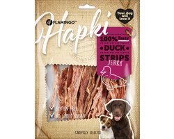 Hondensnack – Flamingo Hapki Strips met eend 400g – gezonde hondensnoepjes – eiwitrijk & vetarm