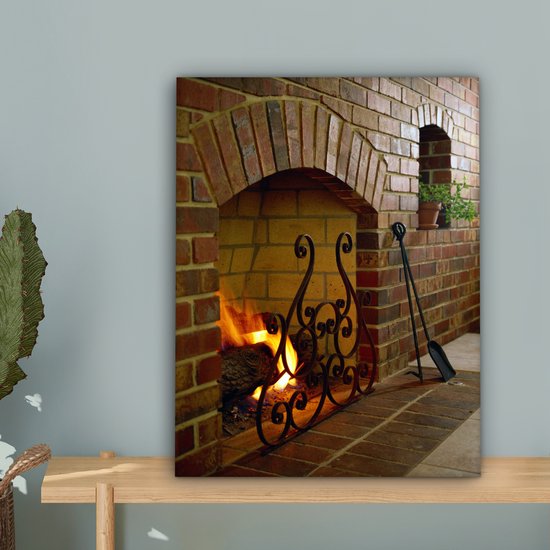 Feu dans une cheminée 30x40 cm - petit - Tirage photo sur toile (Décoration murale salon / chambre)