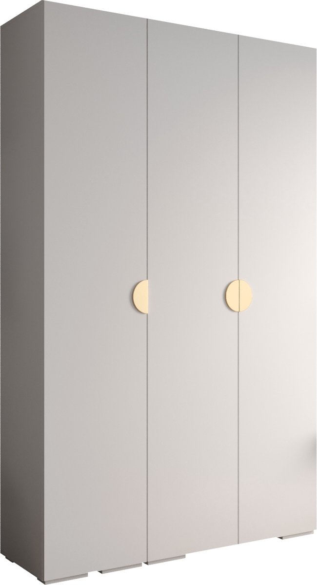 AJE Meubles B.V. Opbergkast Kledingkast met 3 draaideuren Garderobekast slaapkamerkast Kledingstang met planken | Gouden Handgrepen, elegante kledingkast, glamoureuze stijl (LxHxP): 150x237x47 cm - IVONA 4 (Wit, 150 cm)