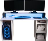Game Bureau Gaming Desk met LED Verlichting Tafel Computer Bureau - (LxHxP): 50x90x138 cm - SHOT 1 (Wit + Blauwe LED)