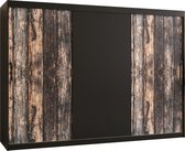 Zweefdeurkast Kledingkast met 3 schuifdeuren Garderobekast slaapkamerkast Kledingstang met planken (LxHxP): 250x200x62 cm - PASTEUR (Zwart + oud houtpatroon, 250)