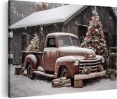 Artaza Canvas Schilderij Pick-up wagen bij de Kerst - 60x40 - Foto Op Canvas - Canvas Print