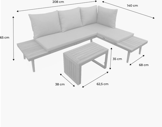 sweeek - Salon modulable, sao paulo, aluminium et acacia, 4 places 140 x 68 x 65cm