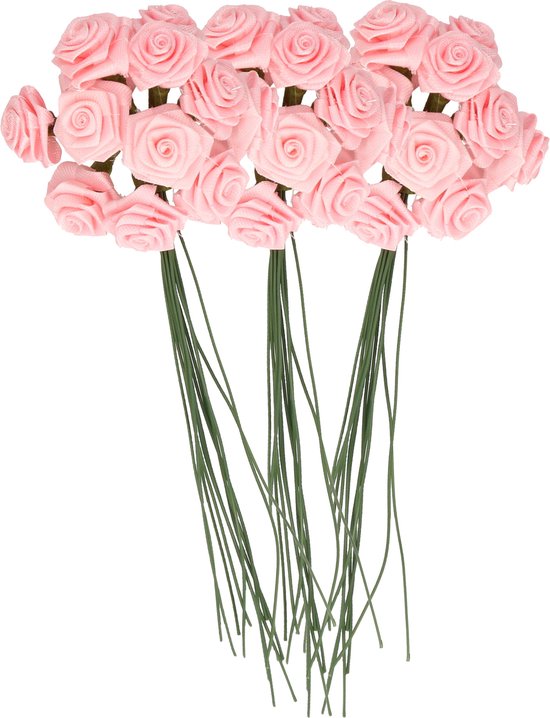 3x Roze roosjes van satijn 12 cm