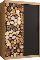 Zweefdeurkast Kledingkast met 2 schuifdeuren Garderobekast slaapkamerkast Kledingstang met planken (LxHxP): 120x200x62 cm - DEMETER (Artisan met houtstapelpatroon, 120) met lades