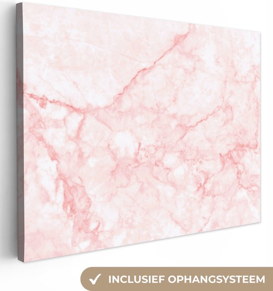 Canvas Schilderij Marmer - Wit - Roze - Chic - 120x90 cm - Wanddecoratie